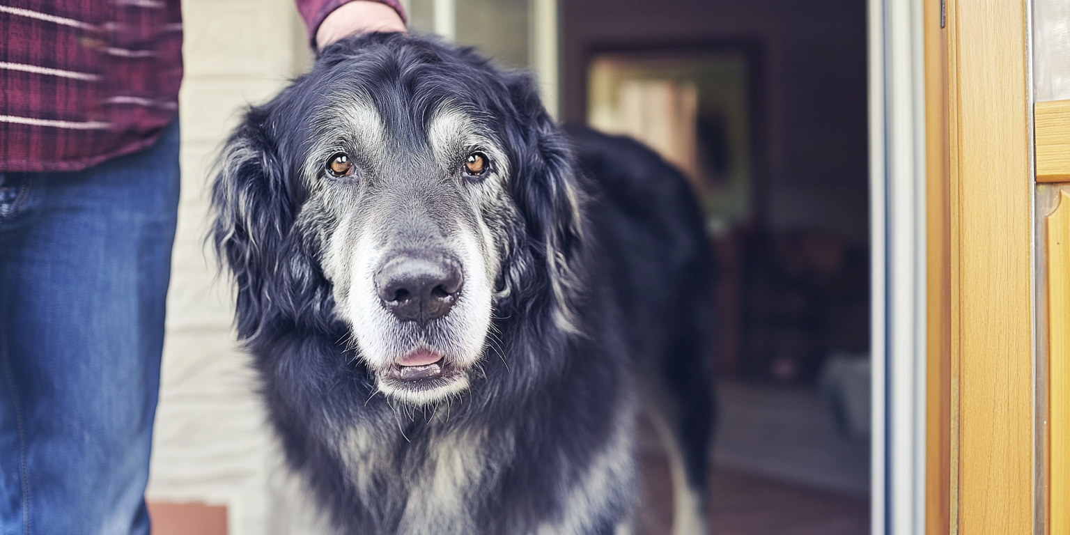 An older dog with weak hind legs struggling to stand.