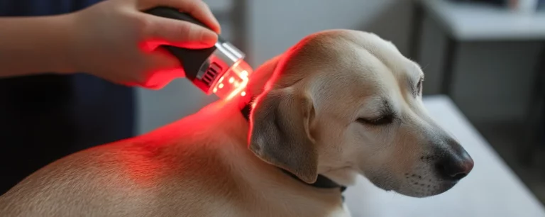 Dog receiving cold laser therapy in a veterinary clinic