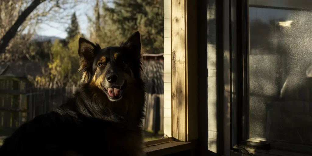 Happy dog sitting at home