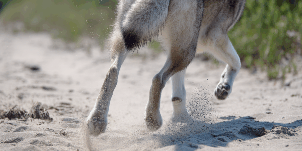 Dog running in sand