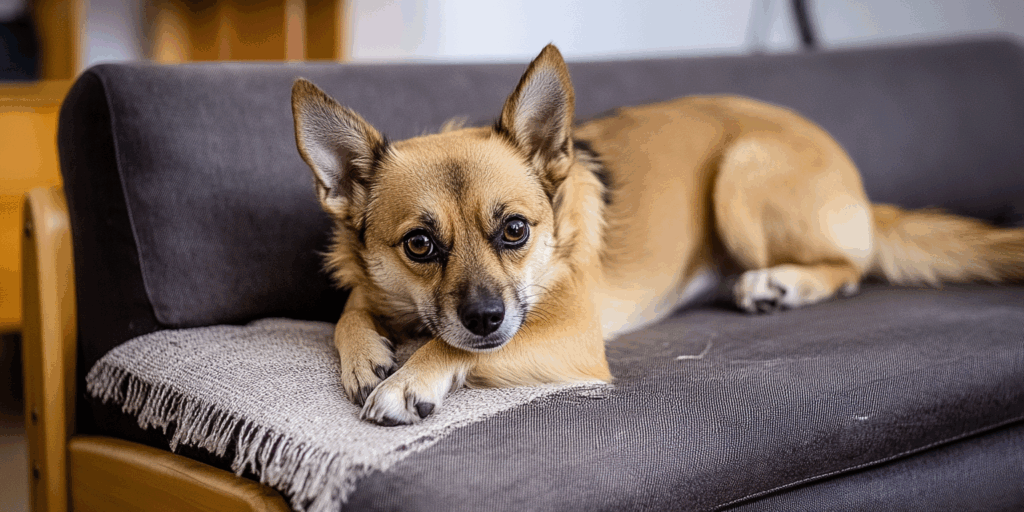 A dog enjoying a warm and comfortable environment.