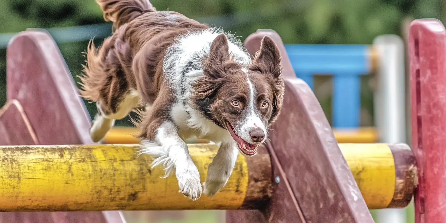 Dog competing in an agility conference