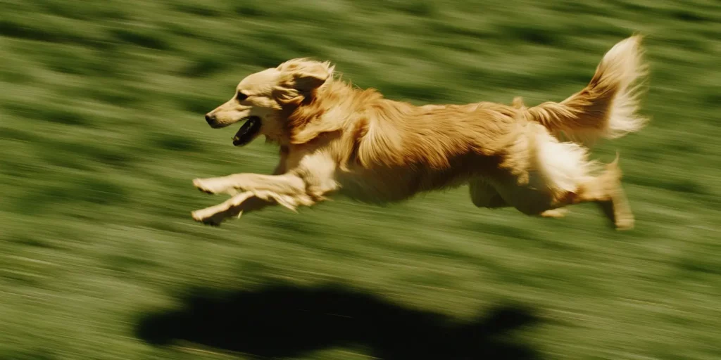 Dog running through grass