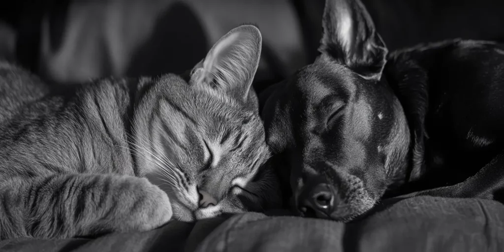 Napping cat and dog