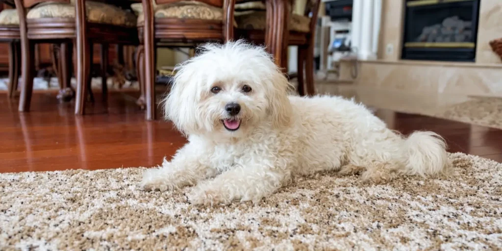 Cute white dog looking at camera