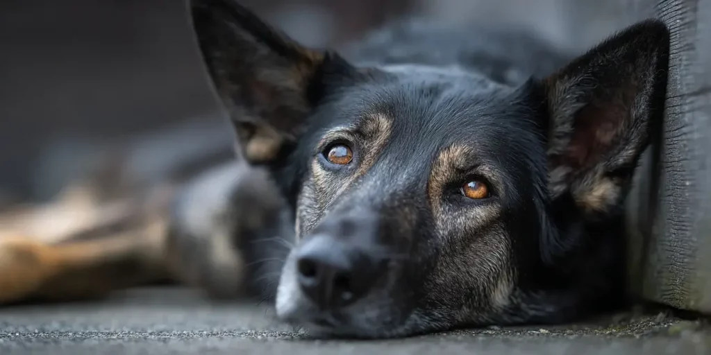 Senior dog lying down