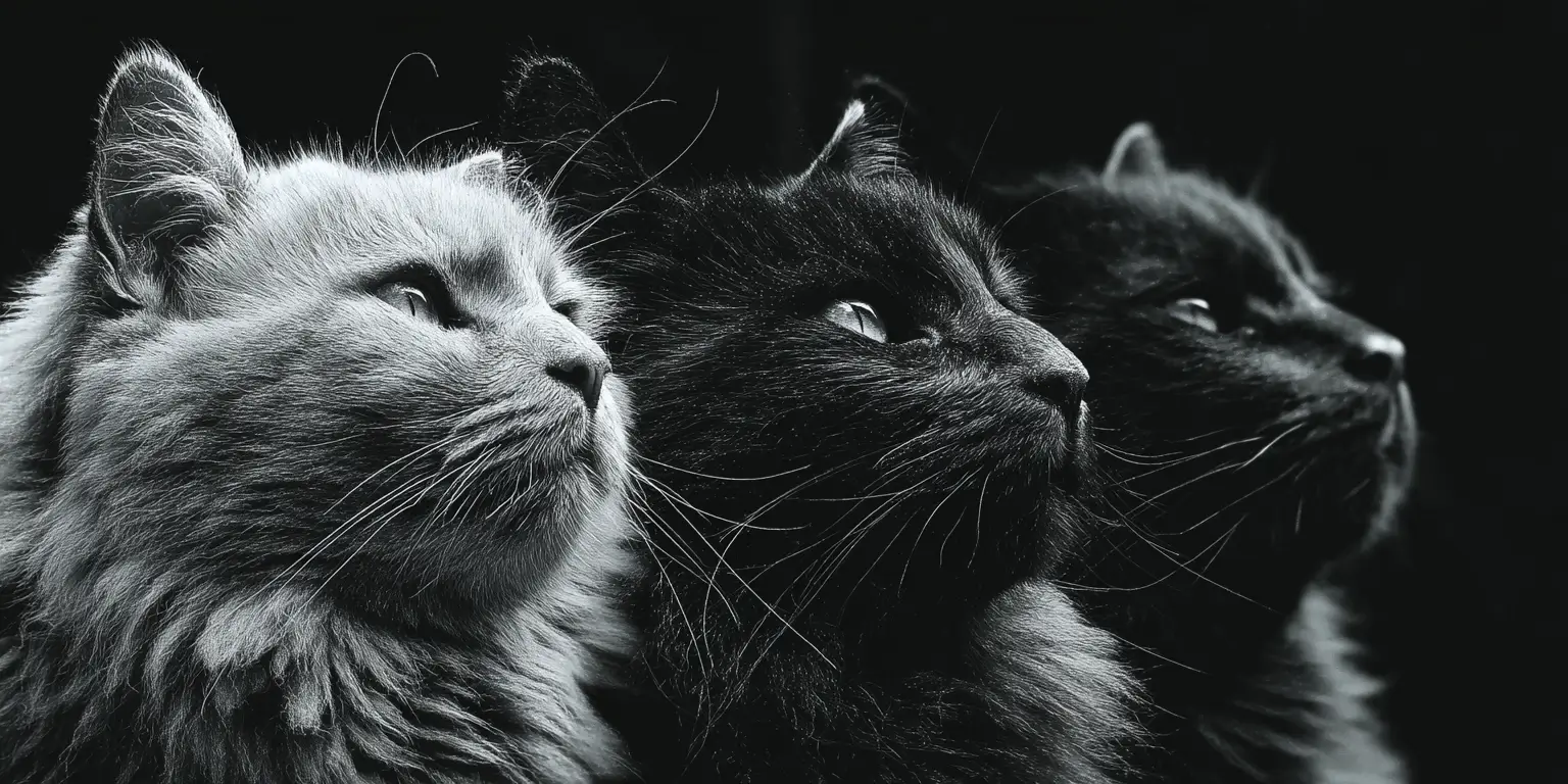 Black an white picture of 3 cats