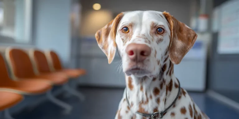 Spotted dog in veterinary clinic
