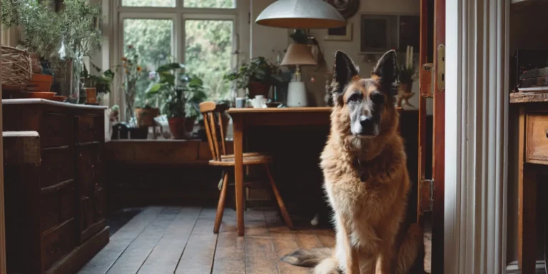 Dog in wooded room